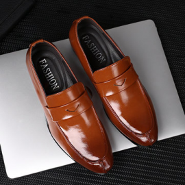 Men Pure Color Leather Non Slip Slip On Casual Formal Shoes for Formal Shoes