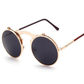 Men Women Retro Anti-UV400 Sunglasses Retro Steampunk Round Mirror Flip Cover Lens Glasses for Sunglasses