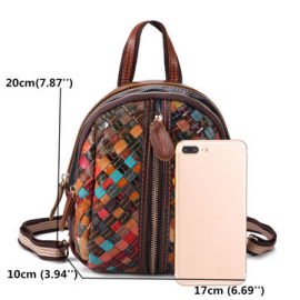 Women Genuine Leather Hand Stitching Patchwork Backpack Multi-Slot Handbags for Backpack