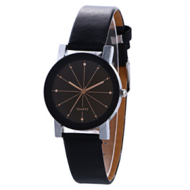 Casual Couple Quartz Wristwatch Convex Round Dial Meridian Leather Strap Watches for Women Men for Couple Watches