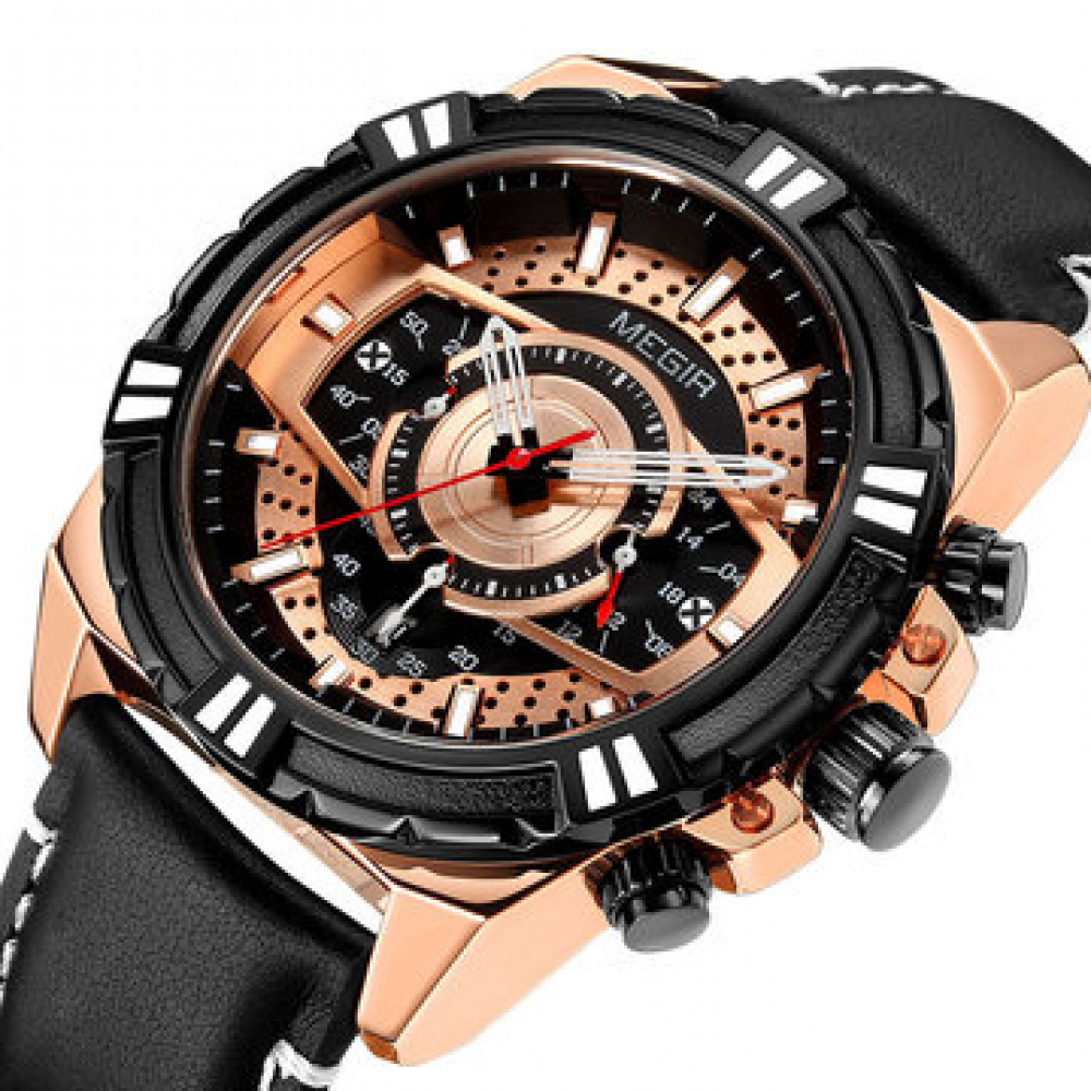 Sports Style Complete Calendar Chronograph Waterproof Leather Quartz Watch Men Wristwatch for Men Watches