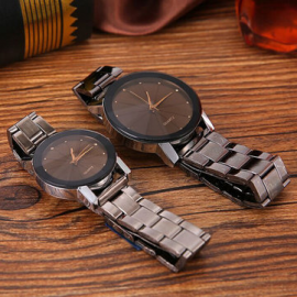 Fashion Couple Quartz Wristwatch No Number Round Dial Stainless Steel Strap Watches for Women Men for Couple Watches