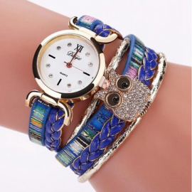 Fashion Quartz Wristwatch Multilayer Braid Leather Strap Owl Bracelet Watch for Women for Watches