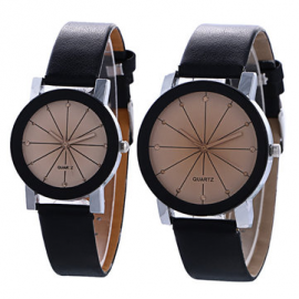 Casual Couple Quartz Wristwatch Convex Round Dial Meridian Leather Strap Watches for Women Men for Couple Watches