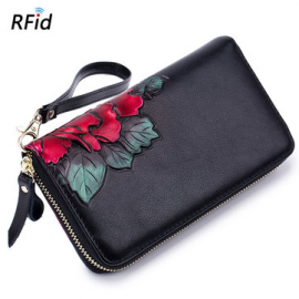 Brenice Embossed Rose RFID Wallets Retro Butterfly Clutches Bags 8 Card Holder for Clutches Bags