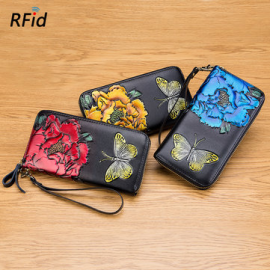 Brenice Embossed Rose RFID Wallets Retro Butterfly Clutches Bags 8 Card Holder for Clutches Bags