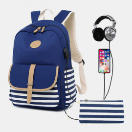 Women 3PCS Canvas Striped Backpack School Crossbody Bag for Backpack