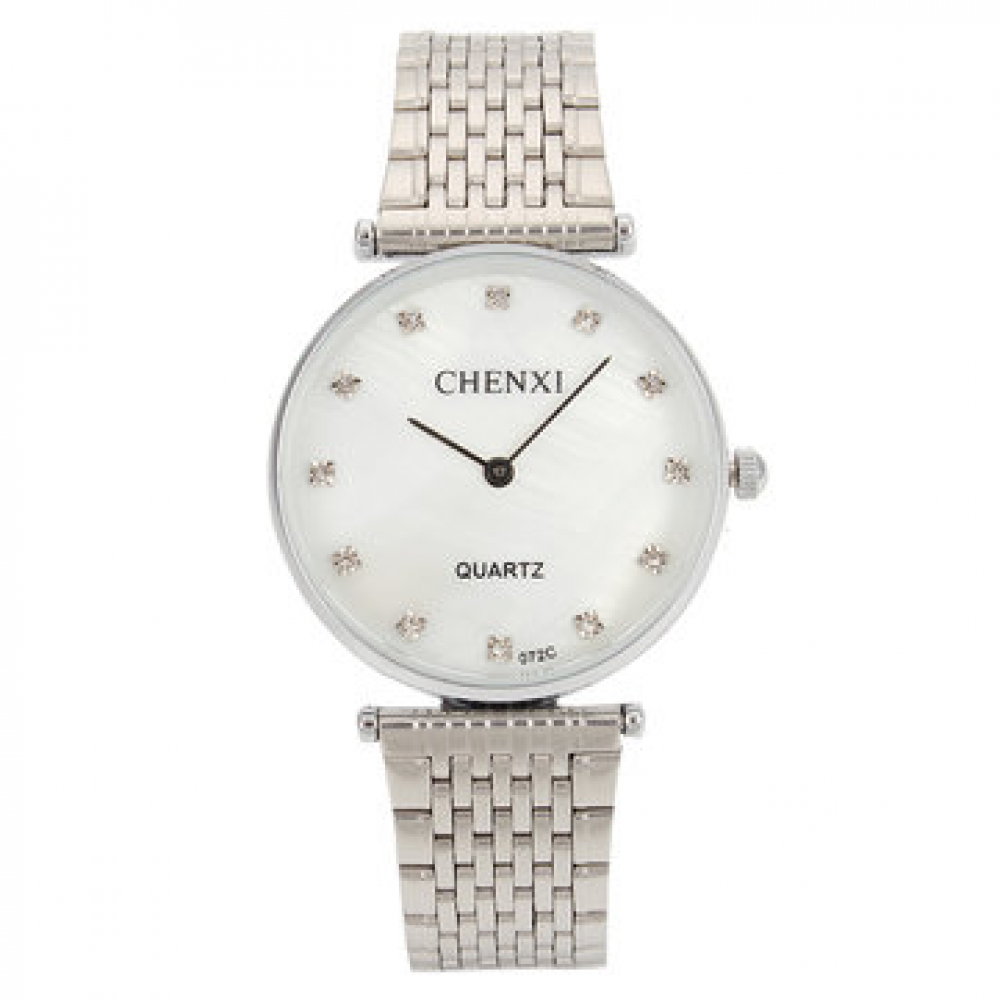 CHENXI Couple Watch Luxury Rhinestone Silver Watch for Couple Watches