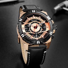 Sports Style Complete Calendar Chronograph Waterproof Leather Quartz Watch Men Wristwatch for Men Watches