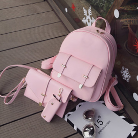 3 PCS PU Leather Women Backpacks Students Schoolbags for Backpack