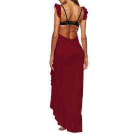 Sexy Beach Flouncing Cross Wrap Backless Maxi Dresses for Dresses