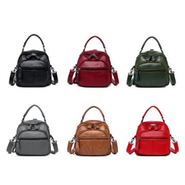 Women PU Leather Solid Color Multi-function Backpack Shoulder Bag for Backpack