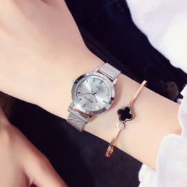 Fashion Quartz Wristwatch Stainless Steel Fine Structure Mesh Strap No Number Dial Watches for Women for Watches