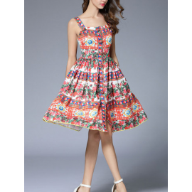 TangJie Sexy Vintage Printed Spaghetti Strap Women Dresses for Dresses