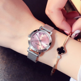 Fashion Quartz Wristwatch Stainless Steel Fine Structure Mesh Strap No Number Dial Watches for Women for Watches