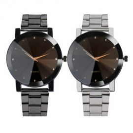 Fashion Couple Quartz Wristwatch No Number Round Dial Stainless Steel Strap Watches for Women Men for Couple Watches