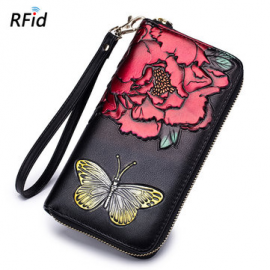 Brenice Embossed Rose RFID Wallets Retro Butterfly Clutches Bags 8 Card Holder for Clutches Bags