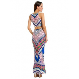 Bohemian Print Hollow Split Sleeveless Maxi Dress For Women for Print Dresses