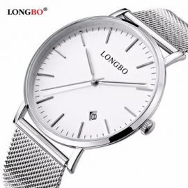 LONGBO Calendar Waterproof Couple Watch Weave Stainless Steel Mesh Ultra Thin Minimalist Watch for Couple Watches