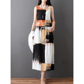 Multi-color Print Drawstring Waist Two Pieces Dress for Print Dresses